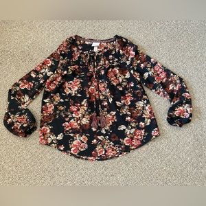 Knox Rose Floral Blouse Size M Bo Ho Long Sleeves Tie